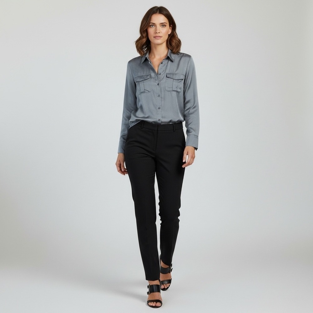 Banana Republic 100% Silk Utility Blouse Womens Medium Gray Modern Minimalist